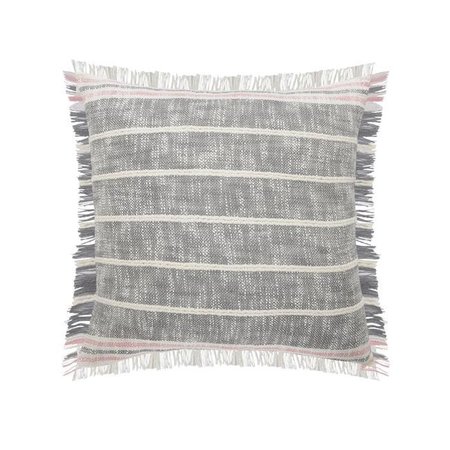 LR HOME LR Home PILLO07619GPIFFPL Angelica Striped Casual Square Throw Pillow with Fringe PILLO07619GPIFFPL